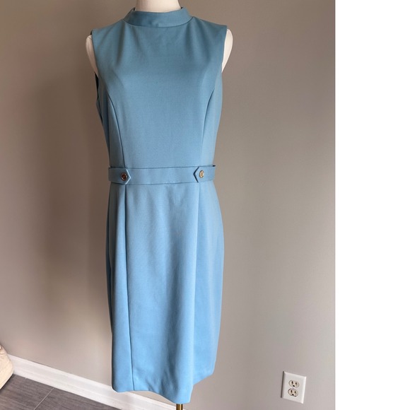 Ellen Tracy Sheath Dress Mock Neck Sleeveless Fitted Blue Size‎ 8 - Picture 1 of 5